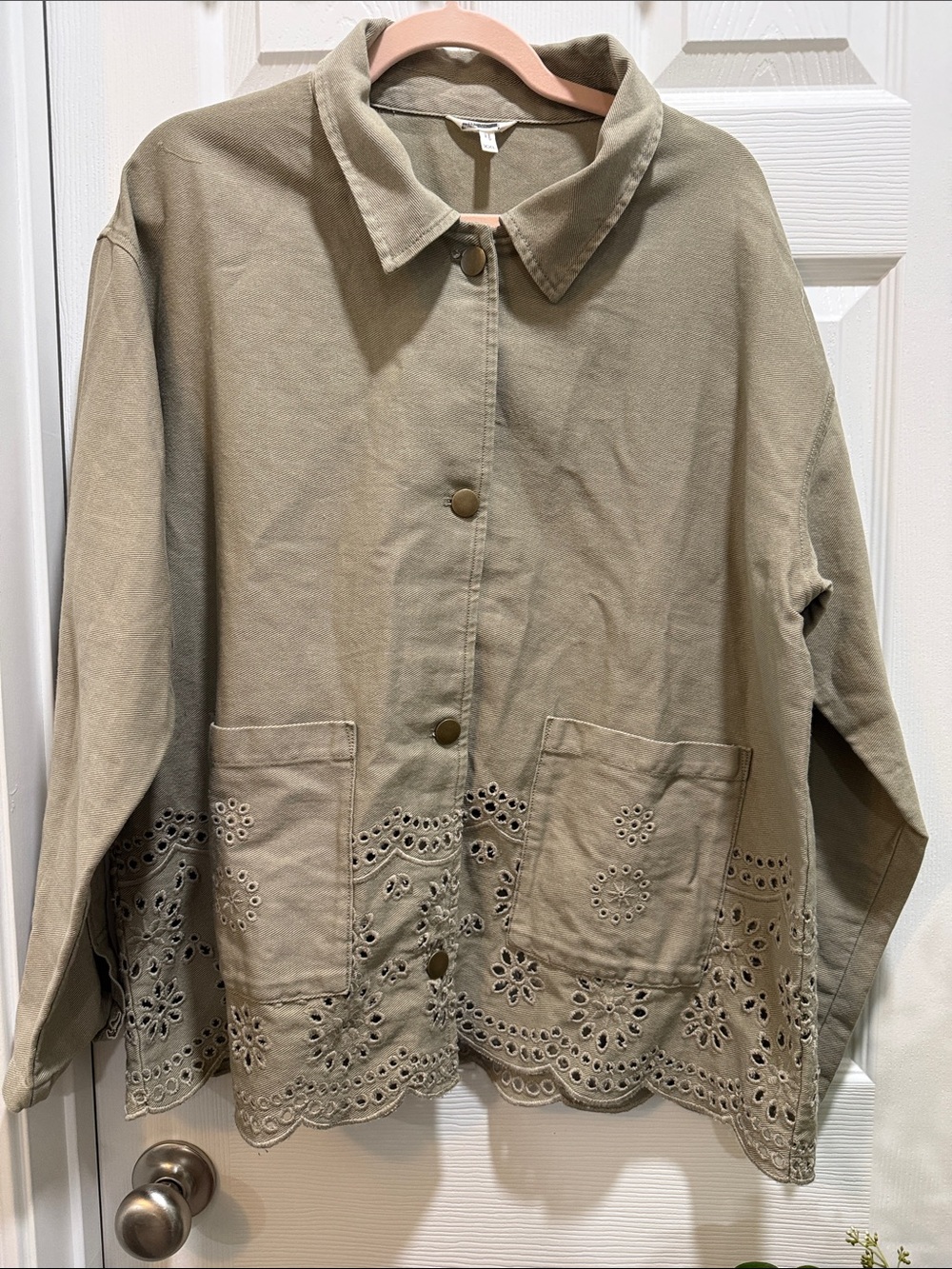Maurice’s olive/Beige Eyelet-Hem Button Front Utility Jacket